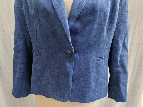 Hobbs Blue 100% Linen Jacket, Women's Formal Smart Work Blazer- Size 14 - Picture 3 of 13
