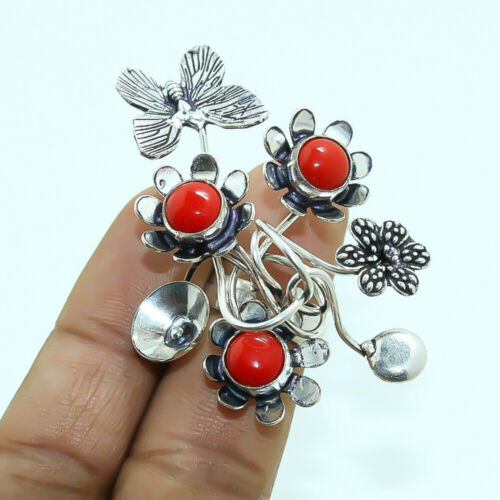 Red Coral Gemstone Handmade Fashion Antique Design Jewelry Ring 7.75" MXR 4939 - Picture 1 of 6