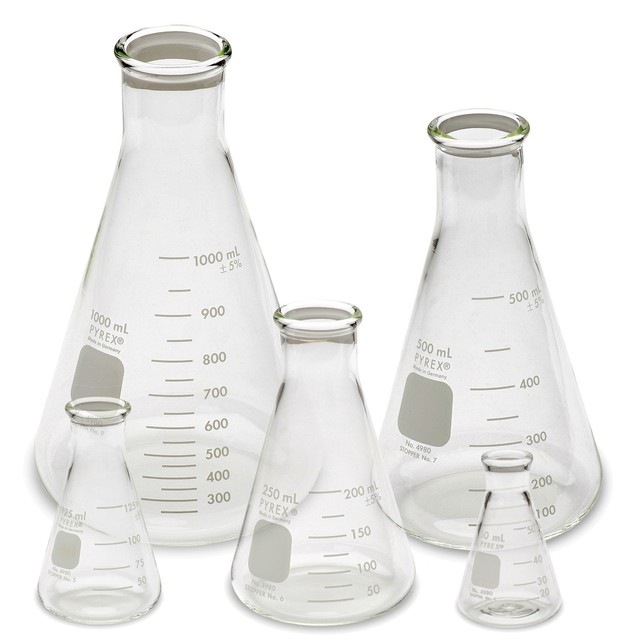 Corning Pyrex 4980 Pack Erlenmeyer Flask Set 5 Sizes 50 125 250 500 1000ml For Sale Online Ebay