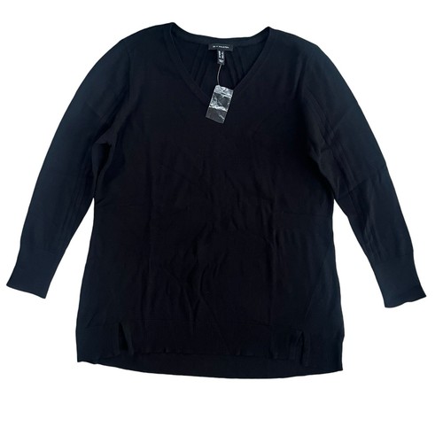 H By Halston Women’s Sz Large Black V-neck Long Sleeve Ribbed Knit Sweater Tunic