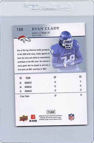 2008 Upper Deck #188 Ryan Clady Broncos Signed Auto *K8739 - Picture 2 of 2