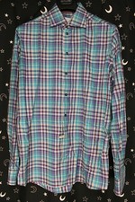 Eton Contemporary Dress Shirt 41 16 Green Purple Plaid Office Business Quality