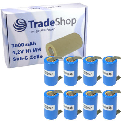 8x Akku Zelle Sub-C 3000mAh 1,2V Ni-MH Batterie für Werkzeugakkus/Modellbau