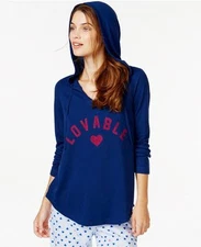 Jenn, Long-Sleeve Graphic Hooded Pajama Top, "Lovable", XS