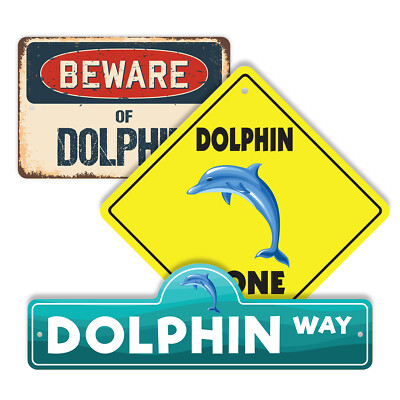 Dolphin (3 Pack) Plastic Street Sign Crossing Warning Vintage