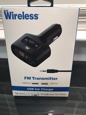 Just Wireless FM Transmitter  Dual Port Car Charger LED Display, Black, New