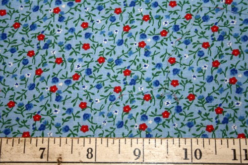 TINY RED, WHITE AND BLUE FLOWERS ON LIGHT BLUE- 100% COTTON FABRIC - Picture 3 of 3