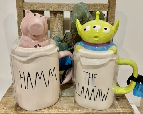New Rae Dunn Disney Pixar TOY STORY Mugs The CLAAAAW W/Alien Topper & HAMM W/Pig - Picture 1 of 4