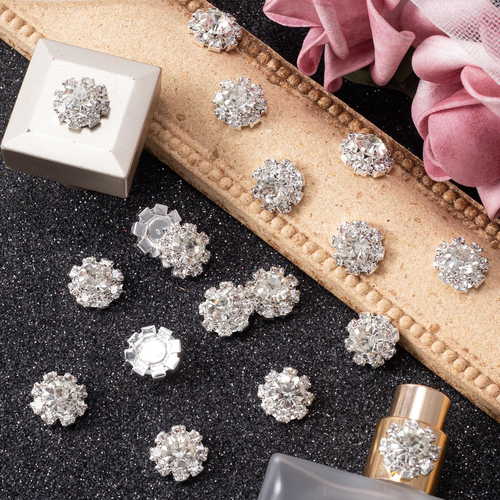 30 PCS 12Mm Crystal Rhinestone Buttons Silver Flatback Brooch Embellishments Flo - Picture 7 of 7