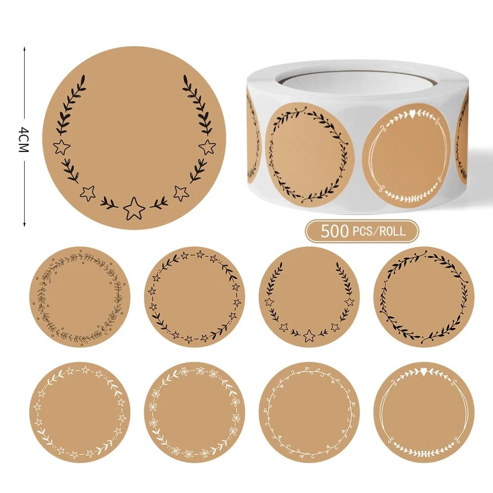 Kraft Etiketten Aufkleber500pcs Marmeladen Etiketten,4cm Etiketten Selbstkleb... - Bild 2 von 4