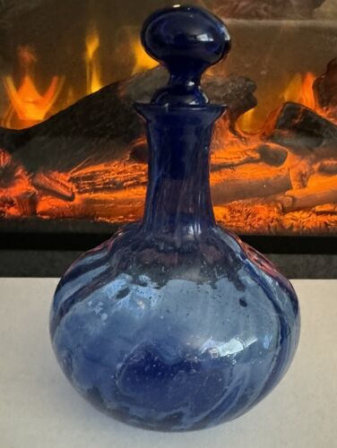 Bottiglia profumo vetro soffiato a mano con tappo grande vintage rara blu cobalto MCM - Foto 2 di 3