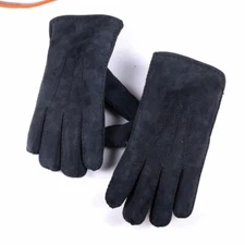 Men's Real Fur Shearling Real Leather Sheepskin Fleece Winter Warm Short Gloves