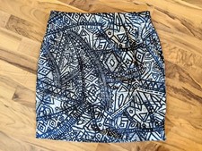 NEW Chaus Size 12 Faux Wrap Straight Skirt Tribal Blues and White Abstract Print