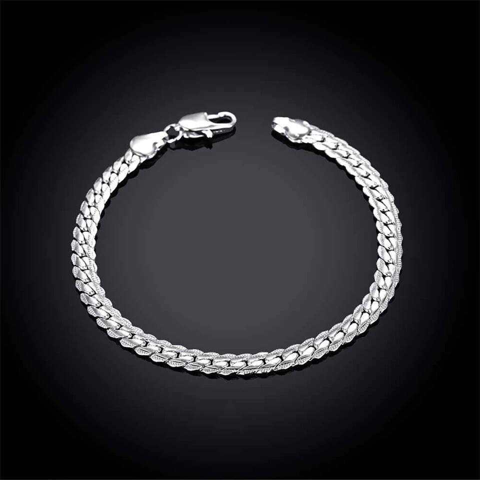 The 925 Sterling Silver Bracelet Unisex 5MM Flat Snake Chain