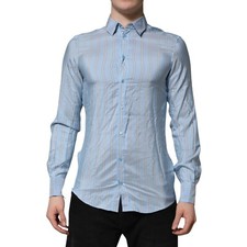 DOLCE & GABBANA Shirt Blue Striped MARTINI Long Sleeves Dress 41/US16/L 1200usd