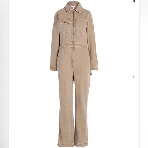 Topshop women’s Denim Boilersuit Coveralls Overalls Tan Jumpsuit cargo - Picture 2 of 12