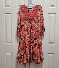 RD + Koko Anthropologie Red Floral Jacinto Midi Peasant Festival Swing Dress XS