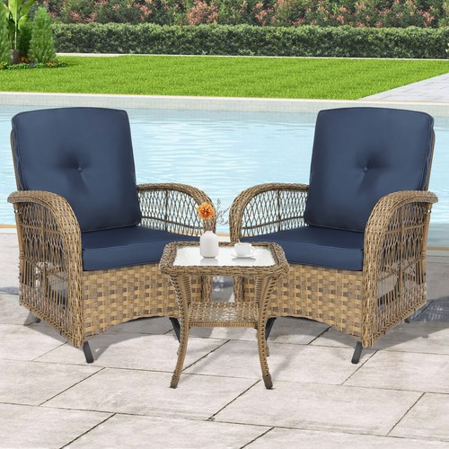Outdoor Wicker Patio Bistro Set Glider Rocking Chairs Conversation Furniture Set - Picture 13 of 48