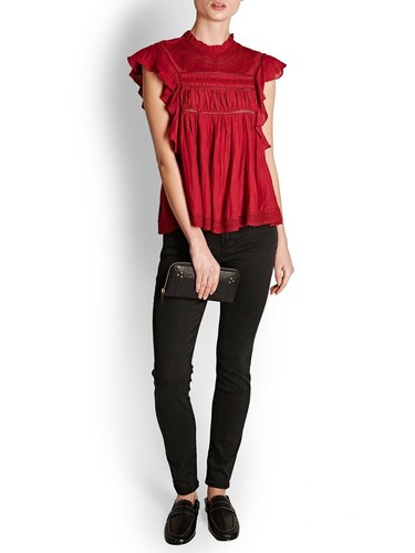 ISABEL MARANT Etoile "Vivia" besticktes Top mit Spitze Gr. FR 34 Bluse rot - Bild 2 von 10