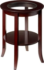 -Wood Genoa End Table, round Side /Accent Table , Inset Glass Espresso