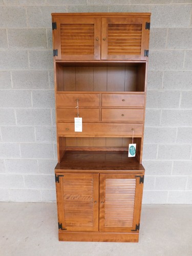 Ethan Allen Maple CRP 2 Piece Bookshelf Storage Cabinet Louvered Doors - Picture 13 of 16