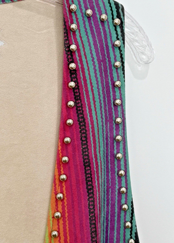 Crazy Train Rainbow Duster Vest Pride Hippie Studded Fringe Faux Suede VIDEO - Picture 21 of 24