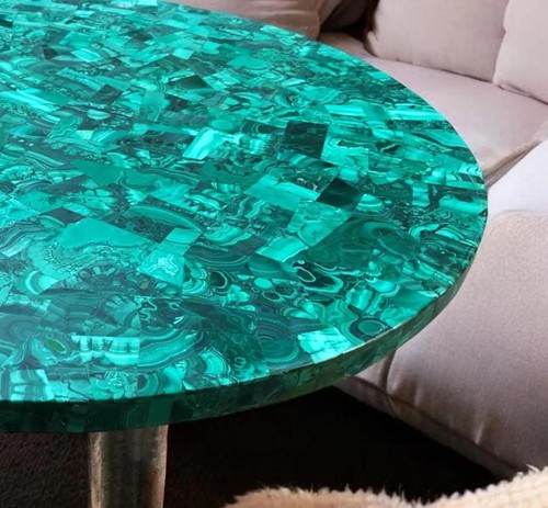 Natural Malachite Marble Table Top | Handmade Home Decor Accent Table Tops - Picture 2 of 10
