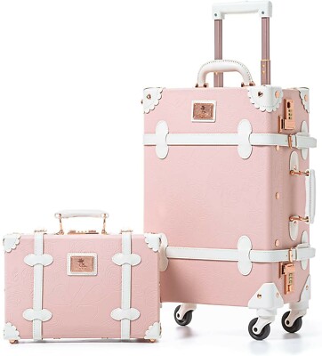 Unitravel Vintage Suitcase Set 20 inch PU Leather Spinner Luggage