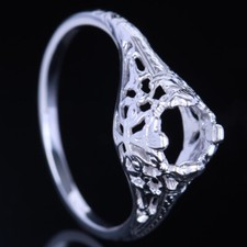 5.5mm Round No Plated Sterling Silver Semi Mount Ring Antique Vintage Jewelry