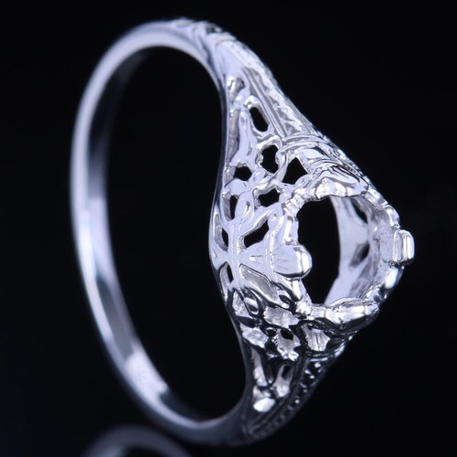 5.5mm Round No Plated Sterling Silver Semi Mount Ring Antique Vintage Jewelry - Picture 1 of 4