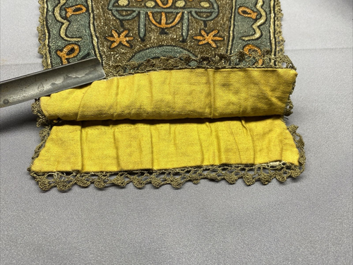 Hermoso Bolso de Mano Antiguo Imperio Otomano Tugra Cosido Art Nouveau Dorado - Imagen 9 de 11