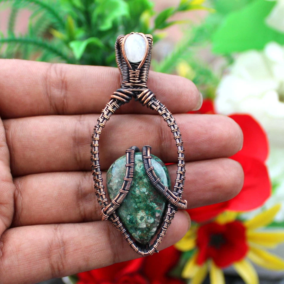 Подвеска с азуритом малахитом лунным камнем медная проволока обернутая подвеска подарок для него - Изображение 2 из 4