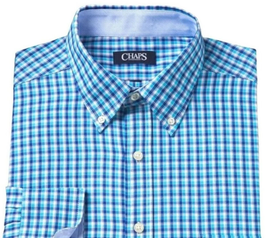 Nueva Camisa de Vestir Chaps Para Hombres Calce Clásico Abotonada Sarga Mangas Largas Azul Aqua Foto 2 de 2