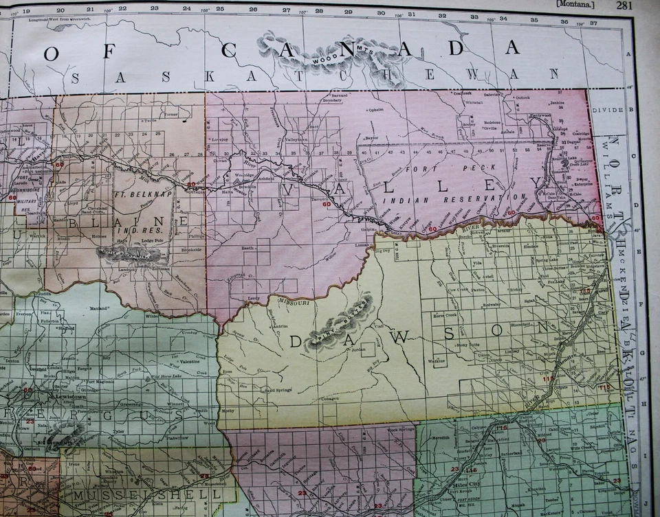 PÁGINA MAPA ATLAS COMERCIAL RAND MCNALLY DE MONTANA 1913 CON LÍNEAS DE FERROCARRIL Foto 4 de 4