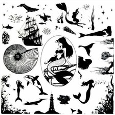 MERMAID Friends Low Fire Black Glass Enamel Fusing Decals Whale Shells Crab