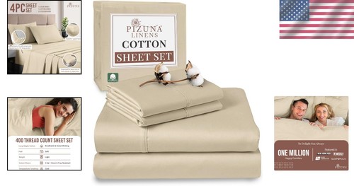 Hypoallergenic 400 Thread Count Cotton Sheets for California King - 4 Piece Set - Picture 2 of 8