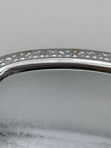 NOS Beautiful Miniature Embellished Silver Tone Handle Serving Tray Made In HK - Picture 3 of 7