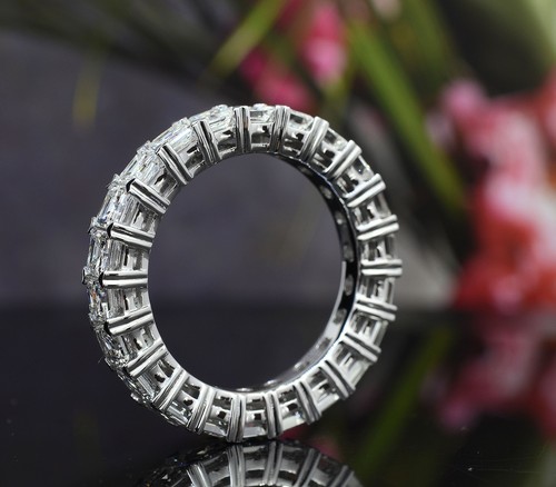 Natural 3.50 Ct. Asscher Cut Diamond Eternity Ring Wedding Band F-G VS1 14K Gold - Picture 3 of 6