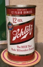 1954 SCHLITZ STEEL FLAT TOP BEER CAN 1 CITY MILWAUKEE WISCONSIN  DONOR LIDS???