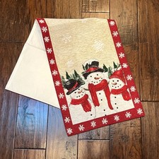 St. Nicholas Square Trio Snowmen Table Runner Tapestry 13" x 35" Holiday Decor