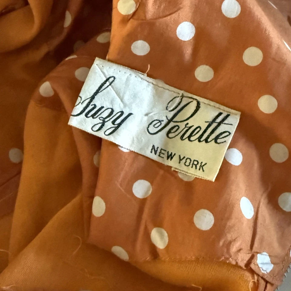 Top Suzy Perette Vintage Años 50 Años 60 Naranja Quemado Blanco Polkadot - Pequeño Foto 4 de 4