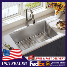 Quikore 30 Inch Undermount 16 Gauge Stainless Steel Handmade Single Kitchen Sink