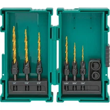 T33845 HSS TiN-Coated Quick-Release Hex Shank Wood Countersink Bit Set, 8 Pc.