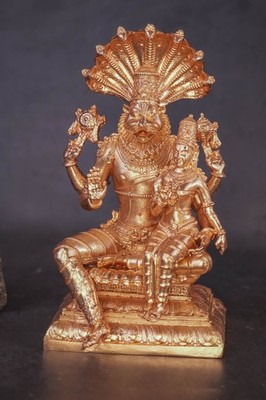 Bronze Lord Nrisimhadeva with Lakshmi Devi Statue | 5 Inches | Hindu Deity Sculp