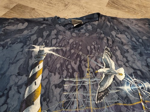 Vintage Ragtops Sportswear L Lighthouse Nautical Tshirt Marbled Tie Dye USA Made - Picture 6 of 13
