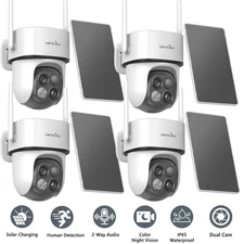 4Pack Wansview Dual Cam 2K Solar Security Camera WiFi  Wireless Outdoor 360° PTZ