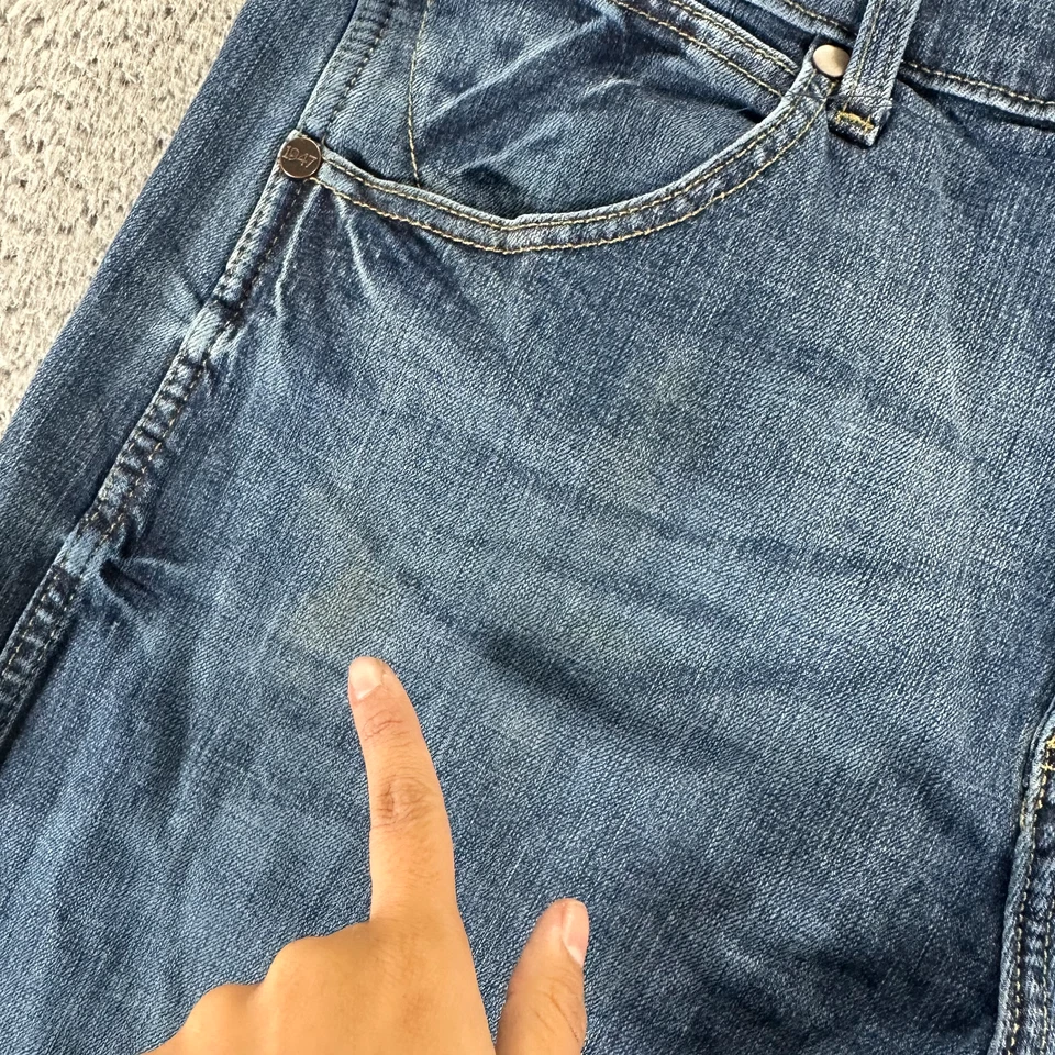 Pantalones de mezclilla retro Wrangler para hombre 34x32 azul algodón corte bota ajustados elásticos occidentales Foto 3 de 4