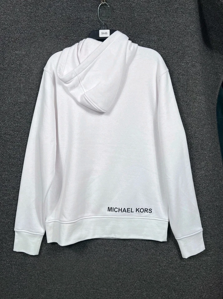 Michael Kors Hoodie Mens Large White Fleece Logo Kangaroo Pocket KF452EU46F NEW - Image 2 of 4