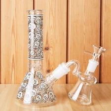 7.8" Skull Fluorescent Glass Bong Water Pipe Smoking Ash Catcher Beaker 14MM