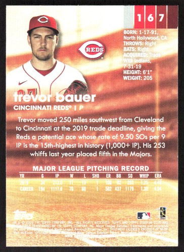 3771F 2020 Stadium Club #167 Trevor Bauer - Imagen 2 de 2